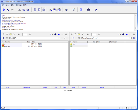 Core FTP logged into Web server