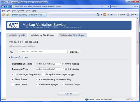 W3C Validate by File Upload page