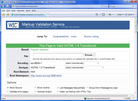 W3C validator results