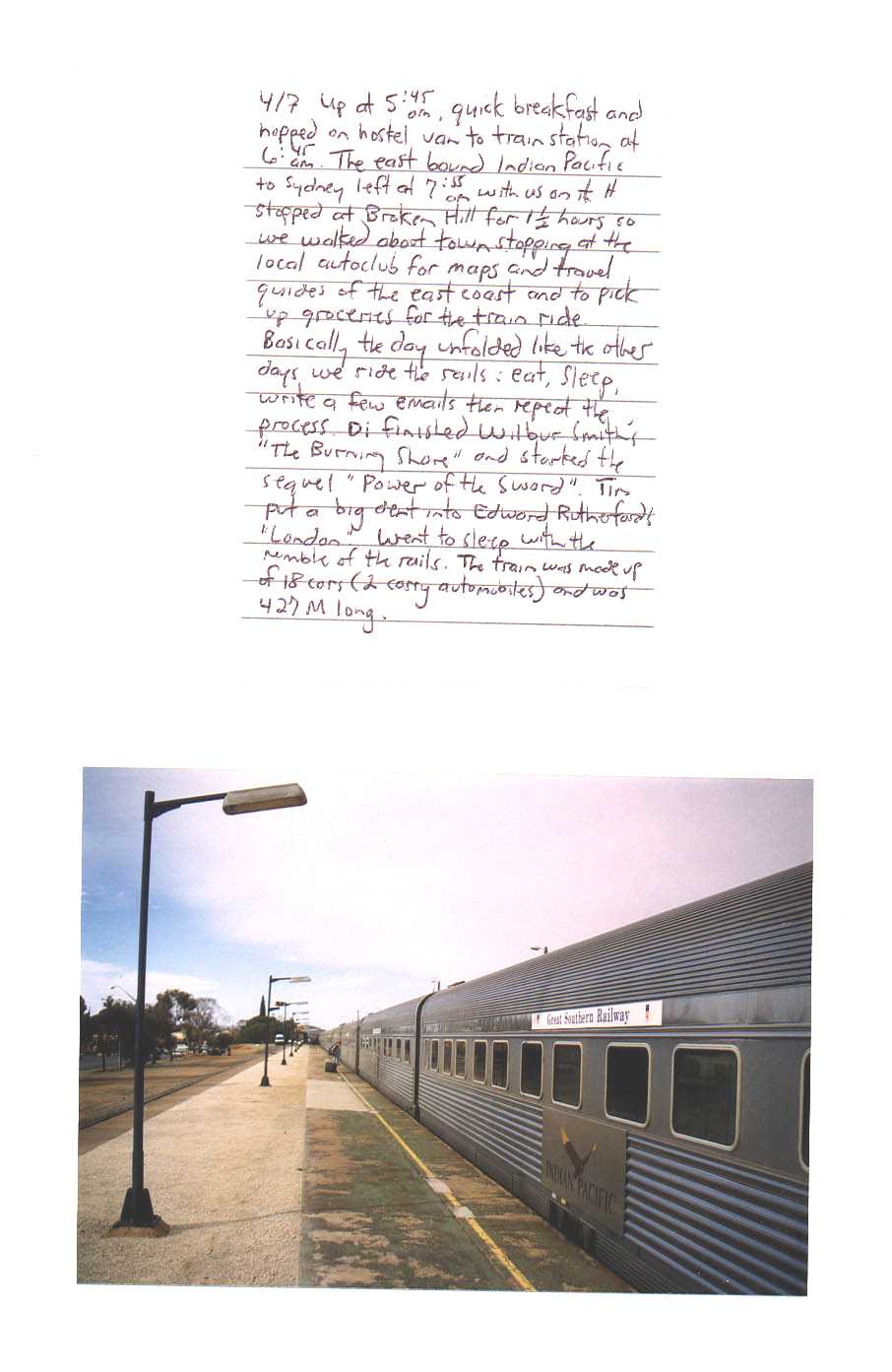 Indian PAcific from Adelaide to Sydney Australia